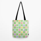 Peace & Love Retro Nostalgia Green Checker Tote Bag Gallery Image 2