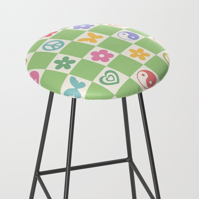 Peace & Love Retro Nostalgia Green Checker Stool Gallery Image 2