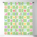 Peace & Love Retro Nostalgia Green Checker Window Curtain Gallery Image 5