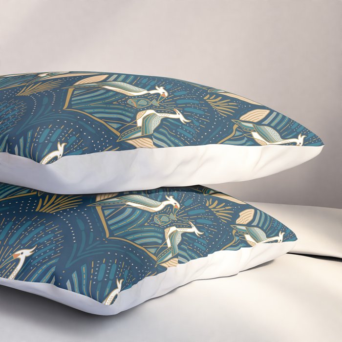 Art Deco Herons - Blue Pillow Sham Gallery Image 3