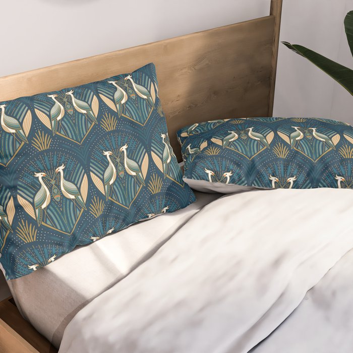 Art Deco Herons - Blue Pillow Sham Gallery Image 2