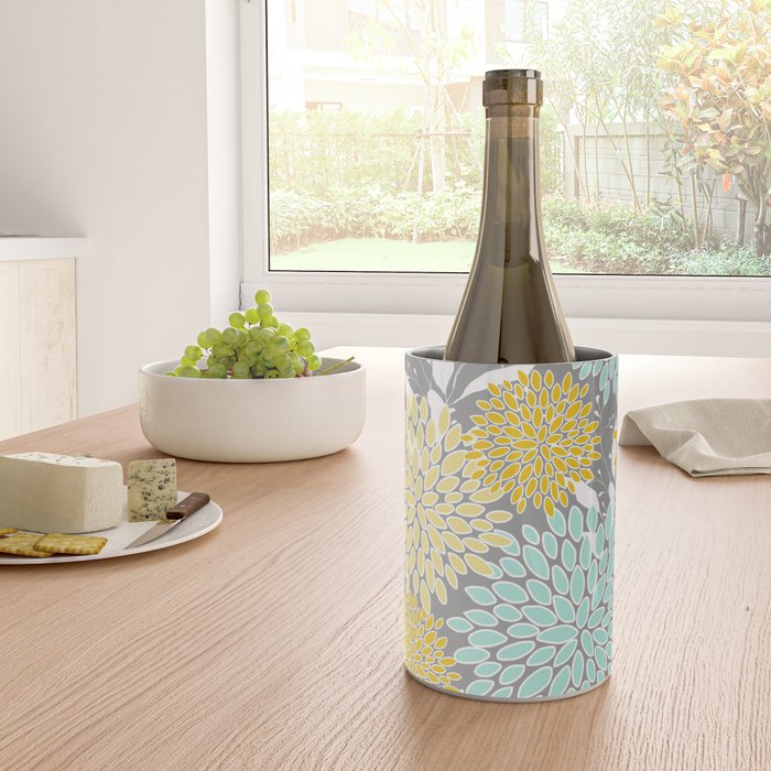 Floral Prints and Leaves, Gray, Yellow and Aqua Wine Chiller Gallery Image 4