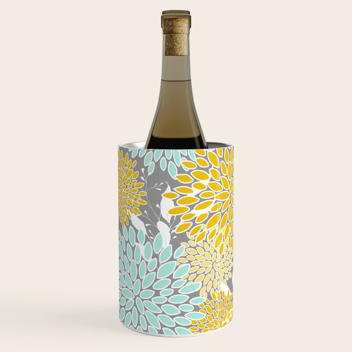 Floral Prints and Leaves, Gray, Yellow and Aqua Wine Chiller Gallery Image 3
