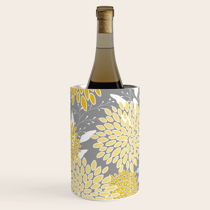 Floral Prints and Leaves, Gray, Yellow and Aqua Wine Chiller Gallery Image 2