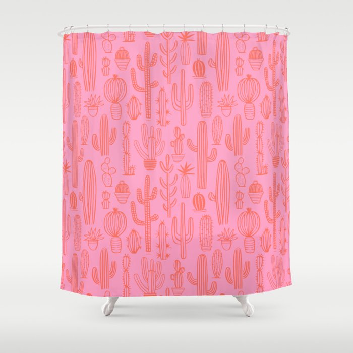Cactus succulent plant doodle art pattern Shower Curtain Gallery Image 1