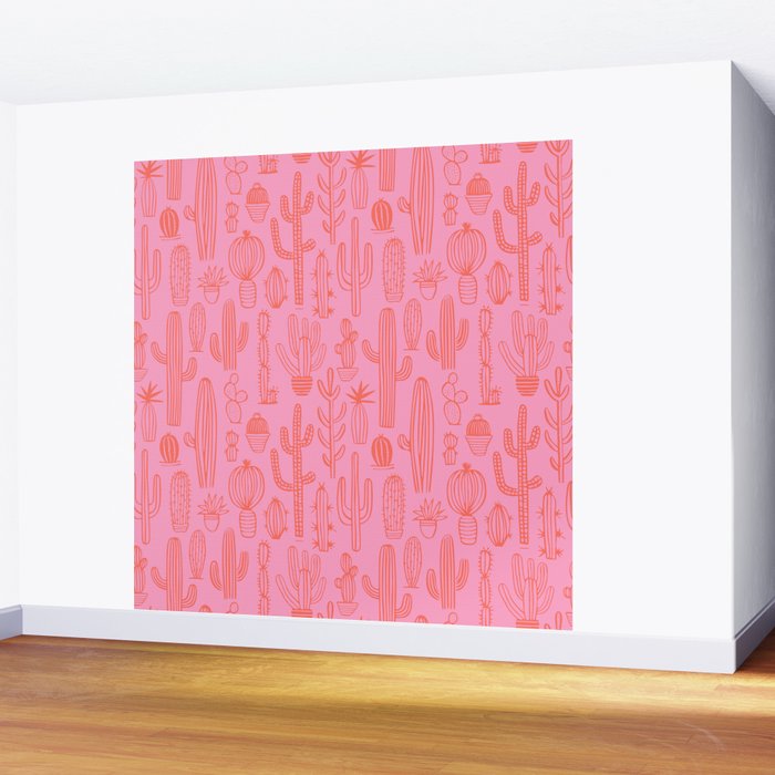 Cactus succulent plant doodle art pattern Wall Mural Gallery Image 2