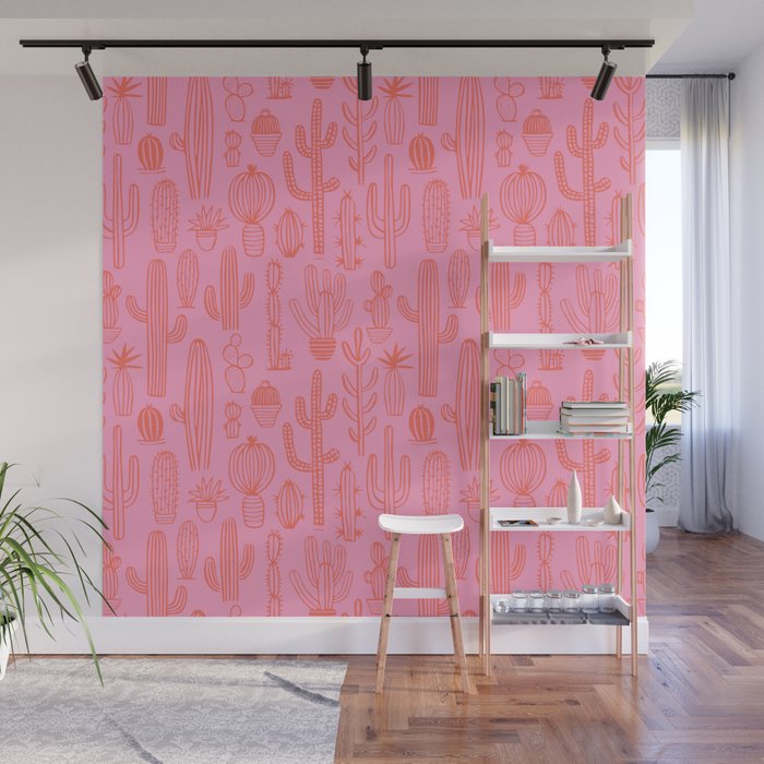 Cactus succulent plant doodle art pattern Wall Mural Gallery Image 1