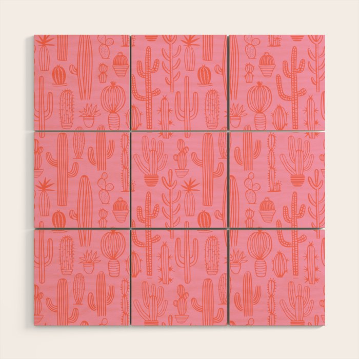 Cactus succulent plant doodle art pattern Wood Wall Art Gallery Image 1