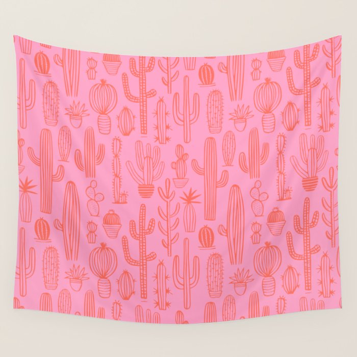 Cactus succulent plant doodle art pattern Wall Tapestry Gallery Image 1