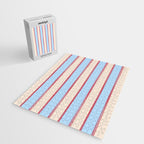 Lined Stripes Vertical Pattern in Cottage Light Blue, Red, and Cream Beige Jigsaw Puzzle Gallery Image 2