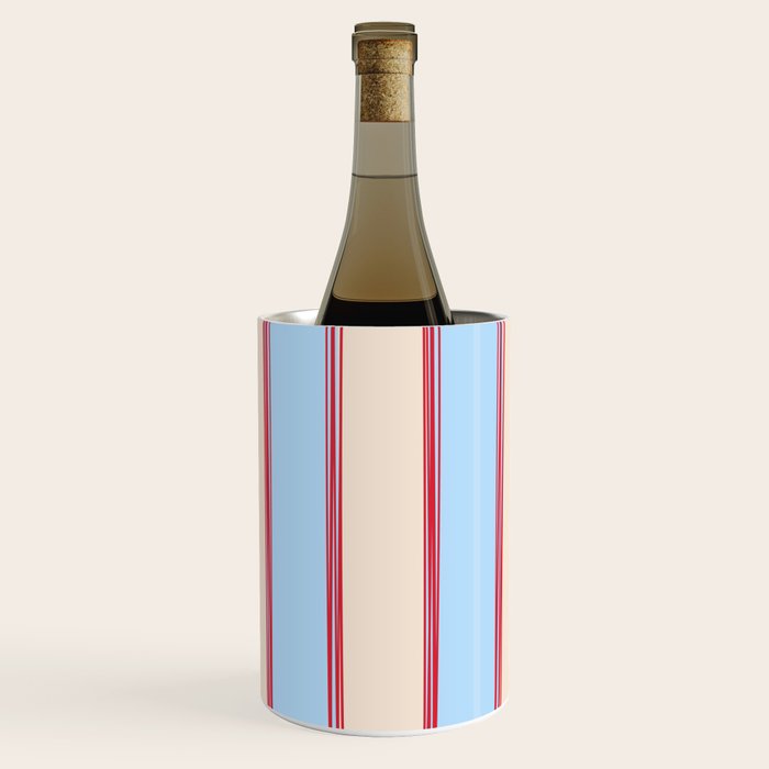 Lined Stripes Vertical Pattern in Cottage Light Blue, Red, and Cream Beige Wine Chiller Gallery Image 1