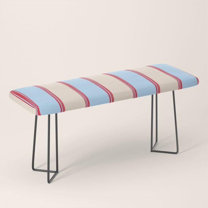 Lined Stripes Vertical Pattern in Cottage Light Blue, Red, and Cream Beige Bench Gallery Image 1