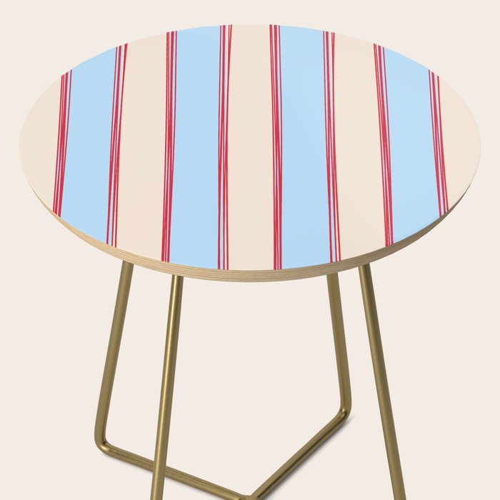 Lined Stripes Vertical Pattern in Cottage Light Blue, Red, and Cream Beige Side Table Gallery Image 2