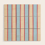 Lined Stripes Vertical Pattern in Cottage Light Blue, Red, and Cream Beige Wood Wall Art Gallery Image 1