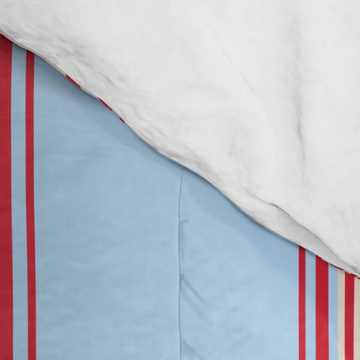 Lined Stripes Vertical Pattern in Cottage Light Blue, Red, and Cream Beige Comforter Gallery Image 4