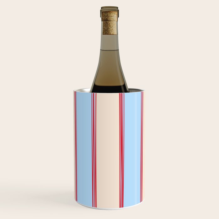 Lined Stripes Vertical Pattern in Cottage Light Blue, Red, and Cream Beige Wine Chiller Gallery Image 3