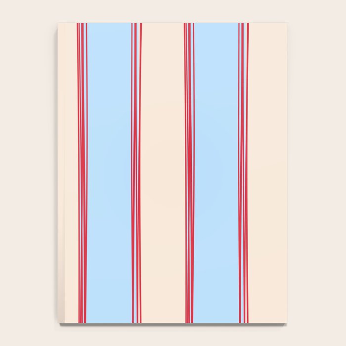 Lined Stripes Vertical Pattern in Cottage Light Blue, Red, and Cream Beige Notebook Gallery Image 4