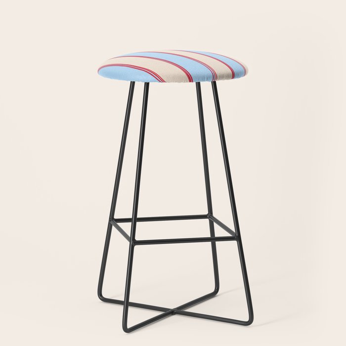Lined Stripes Vertical Pattern in Cottage Light Blue, Red, and Cream Beige Stool Gallery Image 1