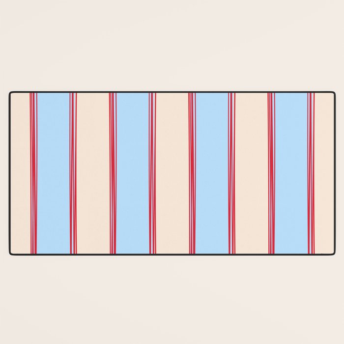 Lined Stripes Vertical Pattern in Cottage Light Blue, Red, and Cream Beige Desk Mat Gallery Image 3