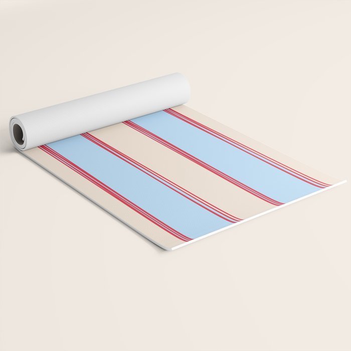 Lined Stripes Vertical Pattern in Cottage Light Blue, Red, and Cream Beige Yoga Mat Gallery Image 2