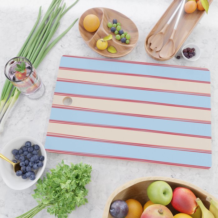 Lined Stripes Vertical Pattern in Cottage Light Blue, Red, and Cream Beige Cutting Board Gallery Image 2