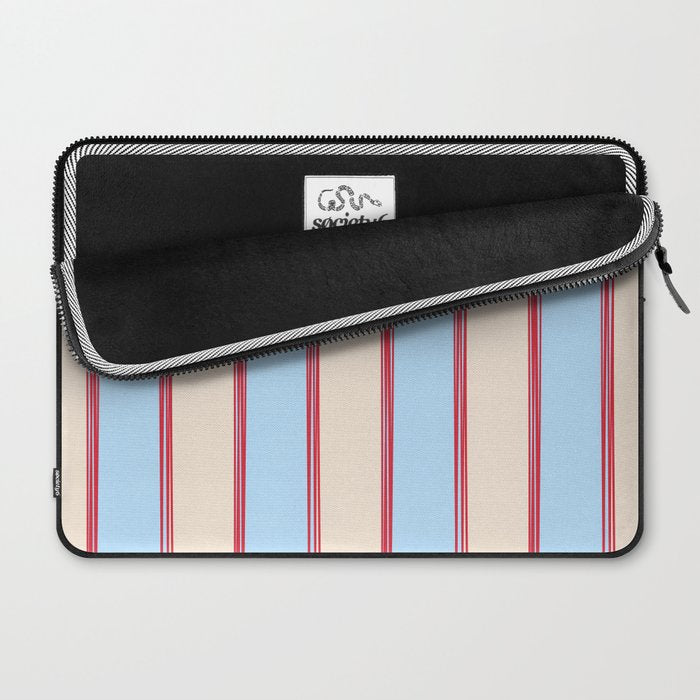 Lined Stripes Vertical Pattern in Cottage Light Blue, Red, and Cream Beige Laptop Sleeve Gallery Image 2