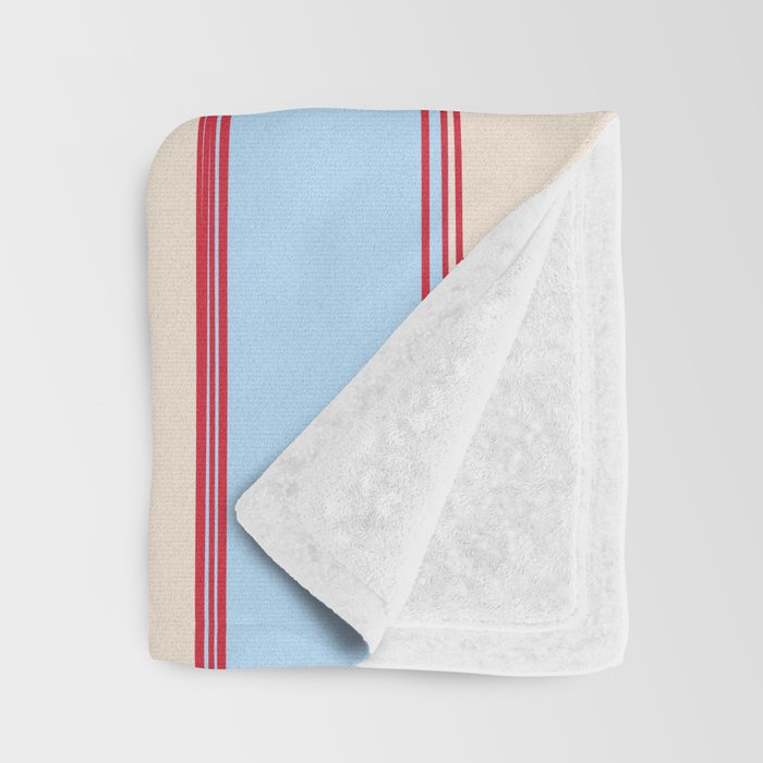 Lined Stripes Vertical Pattern in Cottage Light Blue, Red, and Cream Beige Throw Blanket Gallery Image 3
