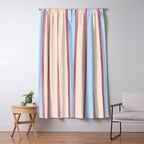 Lined Stripes Vertical Pattern in Cottage Light Blue, Red, and Cream Beige Window Curtain Gallery Image 5