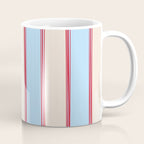 Lined Stripes Vertical Pattern in Cottage Light Blue, Red, and Cream Beige Coffee Mug Gallery Image 1