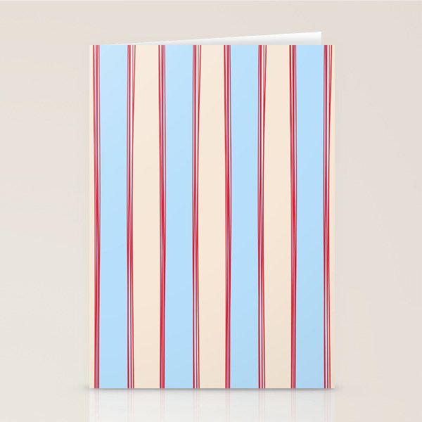 Lined Stripes Vertical Pattern in Cottage Light Blue, Red, and Cream Beige Stationery Card Gallery Image 2