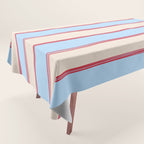 Lined Stripes Vertical Pattern in Cottage Light Blue, Red, and Cream Beige Tablecloth Gallery Image 1