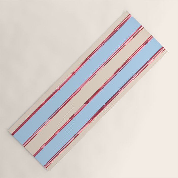 Lined Stripes Vertical Pattern in Cottage Light Blue, Red, and Cream Beige Yoga Mat Gallery Image 1