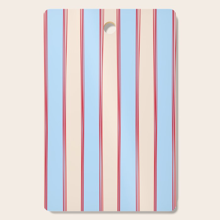Lined Stripes Vertical Pattern in Cottage Light Blue, Red, and Cream Beige Cutting Board Gallery Image 1