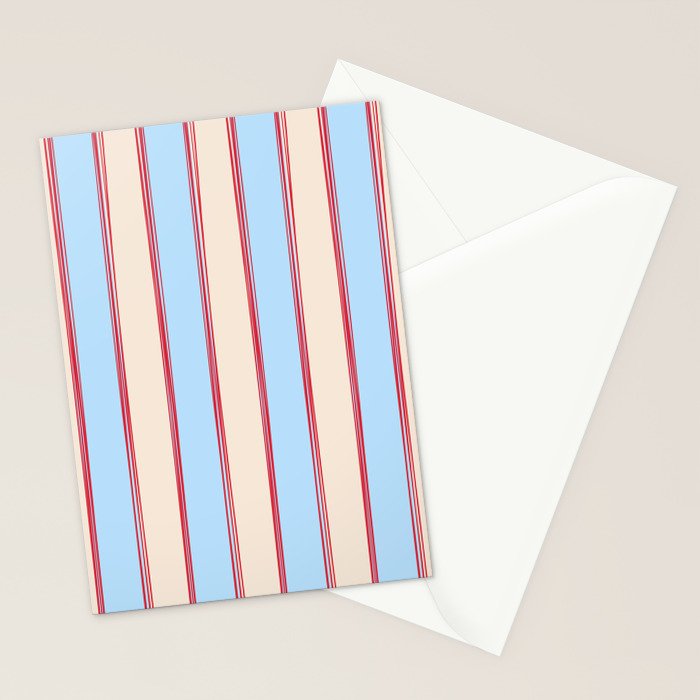 Lined Stripes Vertical Pattern in Cottage Light Blue, Red, and Cream Beige Stationery Card Gallery Image 2