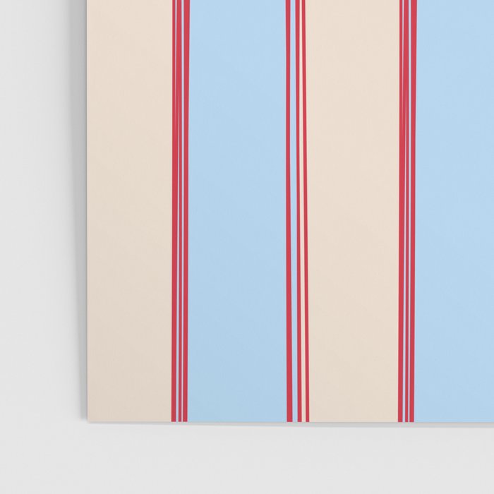Lined Stripes Vertical Pattern in Cottage Light Blue, Red, and Cream Beige Poster Gallery Image 3
