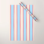 Lined Stripes Vertical Pattern in Cottage Light Blue, Red, and Cream Beige Wrapping Paper Gallery Image 1