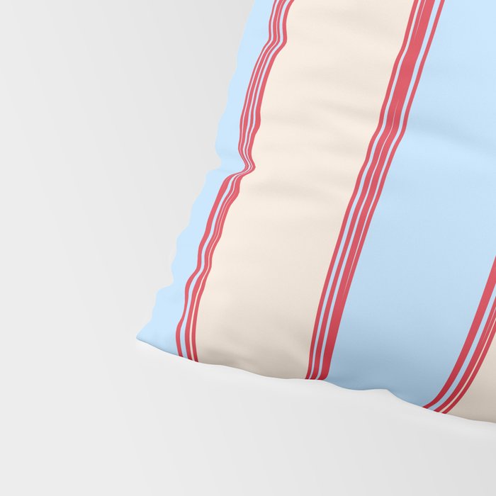 Lined Stripes Vertical Pattern in Cottage Light Blue, Red, and Cream Beige Pillow Sham Gallery Image 4