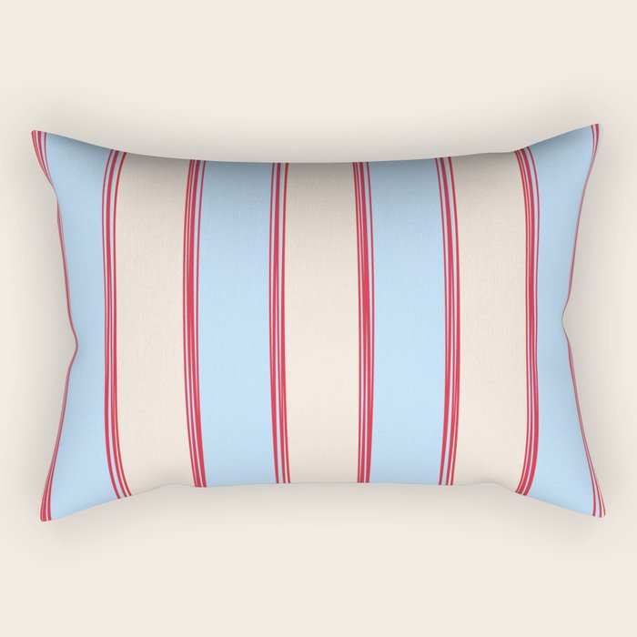 Lined Stripes Vertical Pattern in Cottage Light Blue, Red, and Cream Beige Rectangular Pillow Gallery Image 2