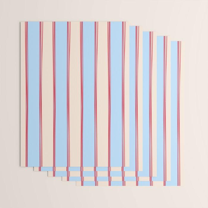 Lined Stripes Vertical Pattern in Cottage Light Blue, Red, and Cream Beige Wrapping Paper Gallery Image 3