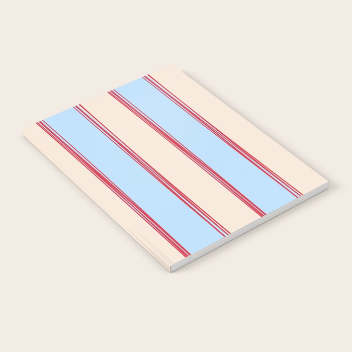 Lined Stripes Vertical Pattern in Cottage Light Blue, Red, and Cream Beige Notebook Gallery Image 1