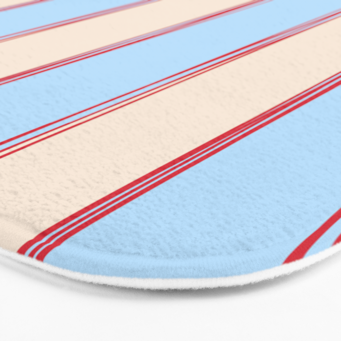 Lined Stripes Vertical Pattern in Cottage Light Blue, Red, and Cream Beige Bath Mat Gallery Image 3