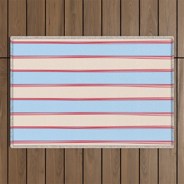 Lined Stripes Vertical Pattern in Cottage Light Blue, Red, and Cream Beige Outdoor Rug Gallery Image 1