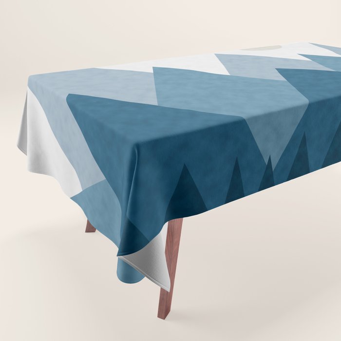 Calming Abstract Geometric Mountains Blue Tablecloth Gallery Image 1