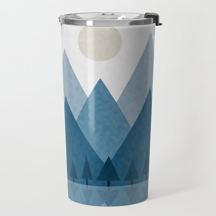 Calming Abstract Geometric Mountains Blue Travel Mug Gallery Image 2