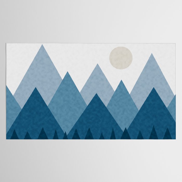 Calming Abstract Geometric Mountains Blue Tablecloth Gallery Image 2
