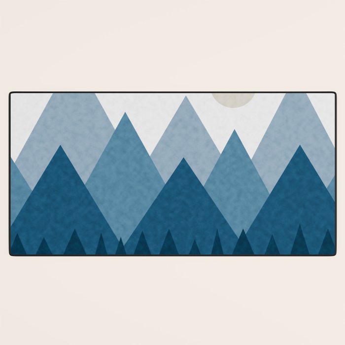 Calming Abstract Geometric Mountains Blue Desk Mat Gallery Image 3