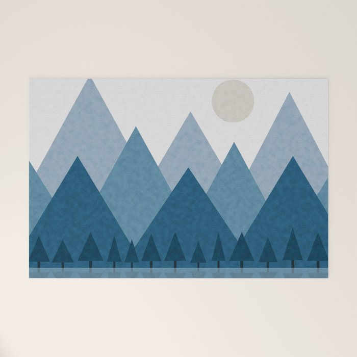 Calming Abstract Geometric Mountains Blue Welcome Mat Gallery Image 1