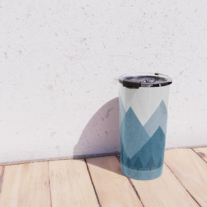 Calming Abstract Geometric Mountains Blue Travel Mug Gallery Image 4