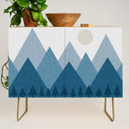 Calming Abstract Geometric Mountains Blue Credenza Gallery Image 1