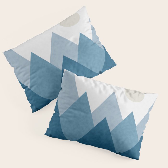 Calming Abstract Geometric Mountains Blue Pillow Sham Gallery Image 3